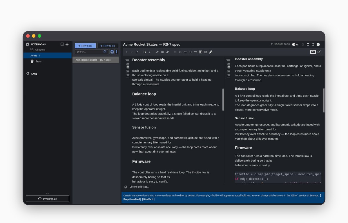 Ridgeline minimap and expanded table of contents in Joplin split view